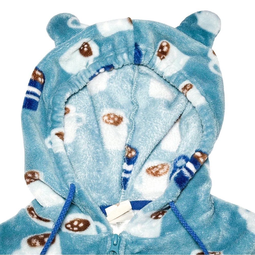 Munki Munki Womens Blue Hot‎ Cocoa Fleece Hooded One Piece Pajama Small Ears Zip - Picture 12 of 14